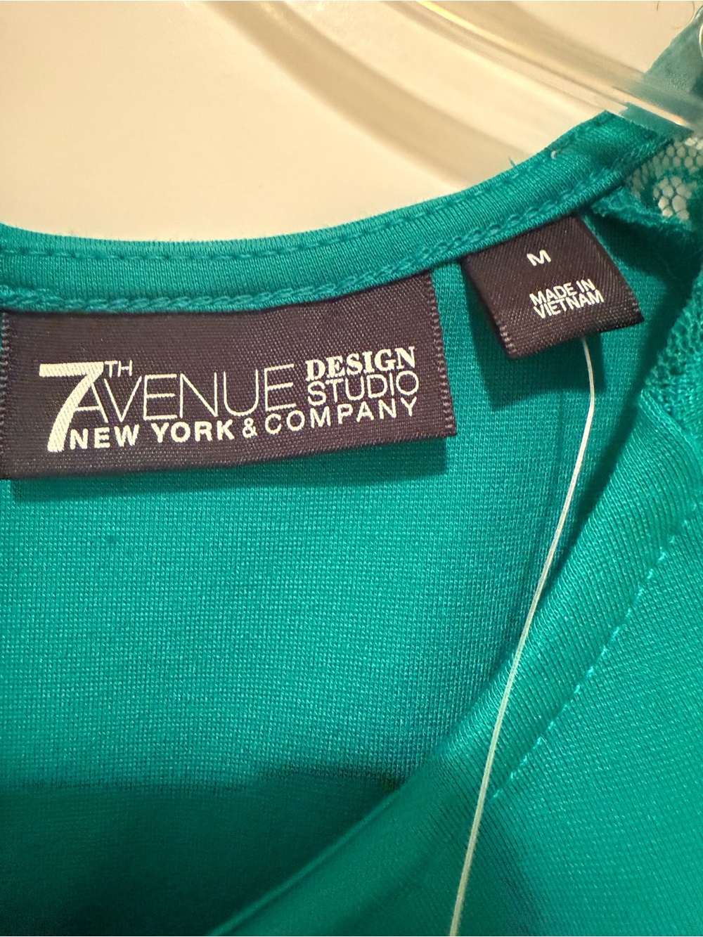 New York and Company Teal Lace-Shoulder Peplum Top - Picture 9 of 17